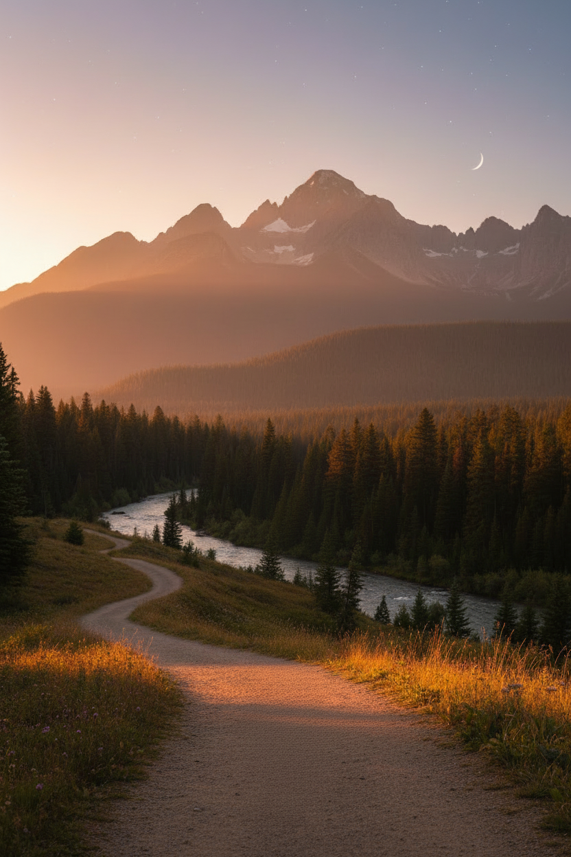 PSH. nature landscape - mountain trail golden hour